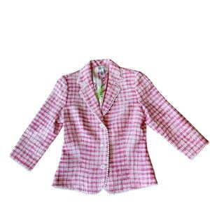 Vintage White Label LILLY PULITZER Pink and White Tweed Blazer Jacket Size 8